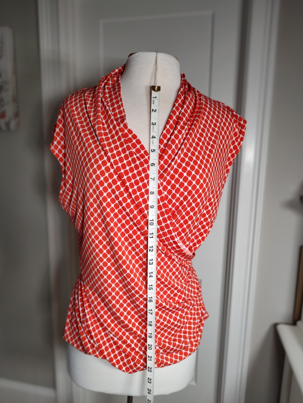 Chaus Orange Geometric Sleeveless Wrap-Style Blouse- Business, Sophisticated